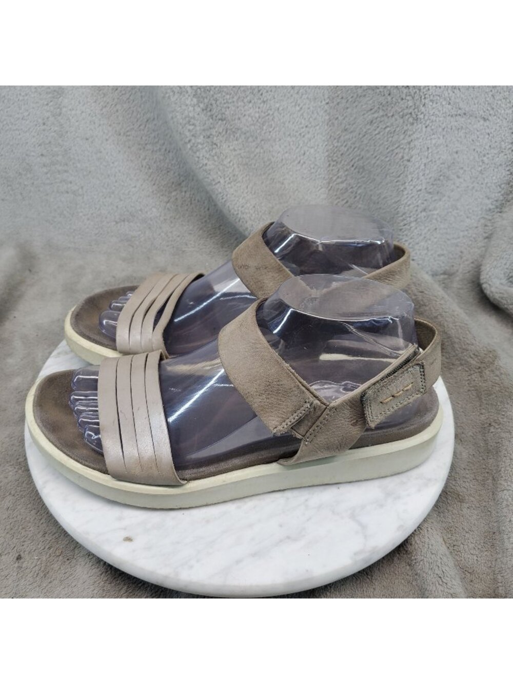 Ecco Shoes Womens Size 8 Moon Rock Taupe Brown Leather Flowt Sandals *Read*